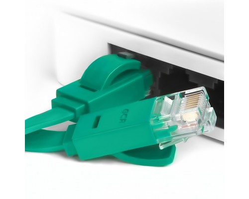 Патчкорд Greenconnect  PROF плоский прямой 0.5m, UTP медь кат.6, зеленый, 30 AWG, GCR-LNC625-0.5m, ethernet high speed 10 Гбит/с, RJ45, T568B