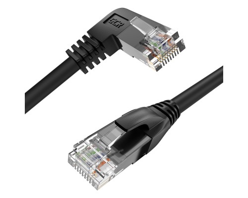 Патчкорд GCR  прямой 1.0m UTP кат.5e, черный, правый угол, литой, ethernet high speed, RJ45, T568B, GCR-53123