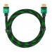 Кабель Greenconnect  1.0m HDMI версия 2.0, HDR 4:2:2, Ultra HD, 4K 60 fps 60Hz/5K*30Hz, 3D, AUDIO, 18.0 Гбит/с, 28/28 AWG, OD7.3mm, тройной экран, BICOLOR нейлон, AL корпус зеленый, GCR-51485