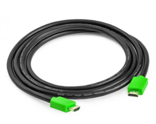 Кабель Greenconnect  0.3m HDMI версия 2.0, HDR 4:2:2, Ultra HD, 4K 60 fps 60Hz/5K*30Hz, 3D, AUDIO, 18.0 Гбит/с, 28/28 AWG, OD7.3mm, тройной экран, черный, зеленые коннекторы, GCR-HM421-0.3m