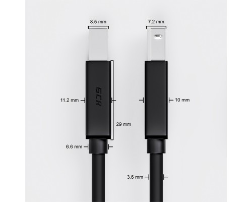 Кабель Greenconnect  1.5m USB 2.0, AM/BM, черный, 28/28 AWG, экран, армированный, морозостойкий, GCR-UPC5M-BB2S-1.5m