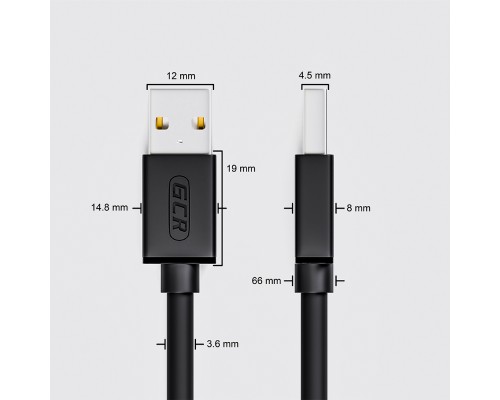 Кабель Greenconnect  1.5m USB 2.0, AM/BM, черный, 28/28 AWG, экран, армированный, морозостойкий, GCR-UPC5M-BB2S-1.5m