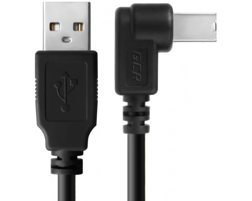 Кабель Greenconnect  3.0m USB 2.0, AM/BM угловой, черный, 28/28 AWG, экран, армированный, морозостойкий, GCR-UPC3M2-BB2S-3.0m