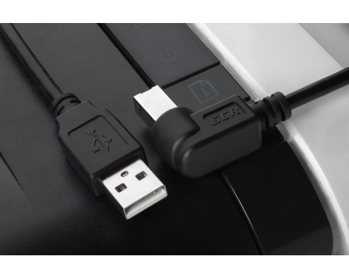 Кабель Greenconnect  3.0m USB 2.0, AM/BM угловой, черный, 28/28 AWG, экран, армированный, морозостойкий, GCR-UPC3M2-BB2S-3.0m