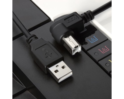 Кабель Greenconnect  3.0m USB 2.0, AM/BM угловой, черный, 28/28 AWG, экран, армированный, морозостойкий, GCR-UPC3M2-BB2S-3.0m