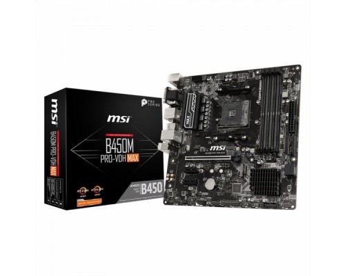 Материнская плата B450M PRO-VDH MAX, Socket AM4, AMD®B450, 4xDDR4-2667, 1xPCI-Ex16x, 2xPCI-Ex1x, D-SUB+DVI-D+HDMI, 4xSATA3(RAID 0/1/10), 1xM.2, 8 Ch Audio, GLan, (4+4)xUSB2.0, (4+2)xUSB3.2, 1xPS/2, mATX, RTL