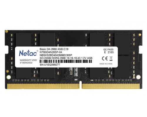 Модуль памяти SO-DIMM DDR4 Netac Basic 4GB 2666MHz CL19 1.2V / NTBSD4N26SP-04