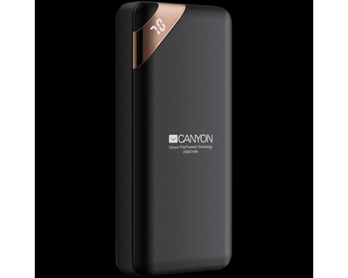 Внешний аккумулятор CANYON PB-202 Power bank 20000mAh Li-poly battery, Input 5V/2A, Output 5V/2.1A(Max), with Smart IC and power display, Black, USB cable length 0.25m, 137*67*25mm, 0.360Kg