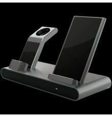 Зарядная станция Prestigio ReVolt A1, charging station for iPhone, Apple Watch, AirPods, 2 wireless interfaces, fast charging, input voltage: 9V,2A, 5V,2A, output power for phone 10/7.5/5W, LED status indicator, metal body with anti-slip base, space 