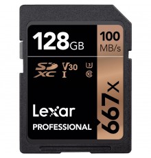 Карта памяти LEXAR 128GB Professional 667x SDXC UHS-I cards, up to 100MB/s read 90MB/s write C10 V30 U3 EAN: 843367107964                                                                                                                                 