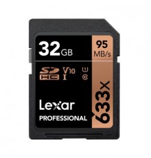Карта памяти LEXAR 32GB Professional 633x SDHC UHS-I cards, up to 95MB/s read 20MB/s write C10 V10 U1, Global EAN: 843367119585                                                                                                                           