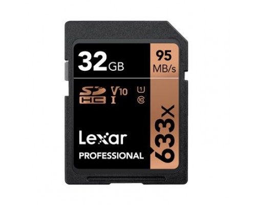 Карта памяти LEXAR 32GB Professional 633x SDHC UHS-I cards, up to 95MB/s read 20MB/s write C10 V10 U1, Global EAN: 843367119585