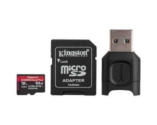 Карта памяти Kingston 64GB microSDXC React Plus SDCR2 w/Adapter + MLPM Reader EAN: 740617303315