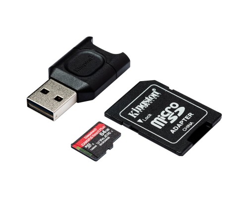 Карта памяти Kingston 64GB microSDXC React Plus SDCR2 w/Adapter + MLPM Reader EAN: 740617303315