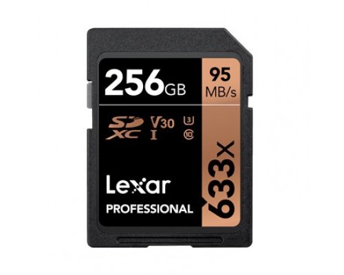 Карта памяти LEXAR 256GB Professional 633x SDXC UHS-I cards, up to 95MB/s read 45MB/s write C10 V30 U3, Global EAN: 843367119646
