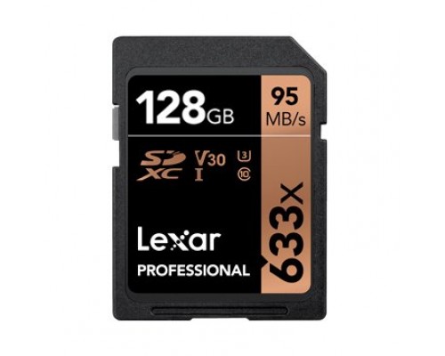 Карта памяти LEXAR 128GB Professional 633x SDXC UHS-I cards, up to 95MB/s read 45MB/s write C10 V30 U3, Global EAN: 843367119622