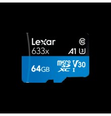 Карта памяти LEXAR 64GB High-Performance 633x microSDXC UHS-I, up to 100MB/s read 45MB/s write C10 A1 V30 U3, Global EAN: 843367119684                                                                                                                    