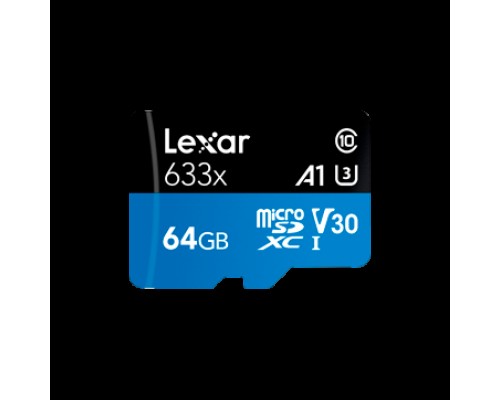 Карта памяти LEXAR 64GB High-Performance 633x microSDXC UHS-I, up to 100MB/s read 45MB/s write C10 A1 V30 U3, Global EAN: 843367119684