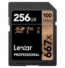 Карта памяти LEXAR 256GB Professional 667x SDXC UHS-I cards, up to 100MB/s read 90MB/s write C10 V30 U3 EAN: 843367107988                                                                                                                                 