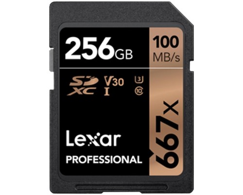 Карта памяти LEXAR 256GB Professional 667x SDXC UHS-I cards, up to 100MB/s read 90MB/s write C10 V30 U3 EAN: 843367107988
