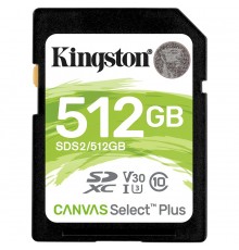 Карта памяти Kingston 512GB SDXC Canvas Select Plus 100R C10 UHS-I U3 V30 EAN: 740617298192                                                                                                                                                               