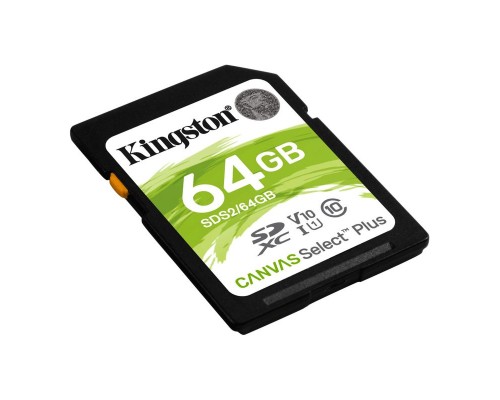 Карта памяти Kingston 64GB SDXC Canvas Select Plus 100R C10 UHS-I U1 V10 EAN: 740617297973