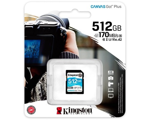 Карта памяти Kingston 512GB SDXC Canvas Go Plus 170R C10 UHS-I U3 V30 EAN: 740617301571
