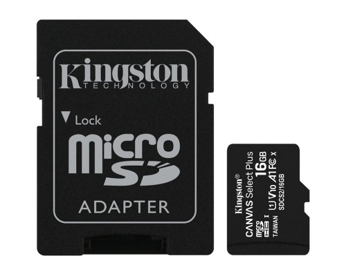 Карта памяти Kingston 16GB microSDHC Canvas Select Plus 100R A1 C10 Card + ADP EAN: 740617297300