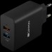 Зарядное устройство CANYON H-07 Universal 2xUSB AC charger (in wall) with over-voltage protection(1 USB with Quick Charger QC3.0), Input 100V-240V, Output USB/5V-2.4A+QC3.0/5V-2.4A&9V-2A&12V-1.5A, with Smart IC, Black rubber coating+QC3.0 port in blu