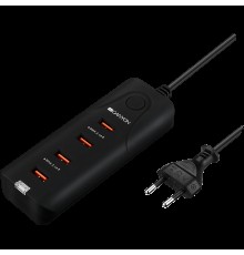 Зарядное устройство CANYON H-09 Universal 4xUSB AC charger (in wall) with over-voltage protection, Input 100V-240V, Output 5V-4.2A, with Smart IC, Black rubber coating+ orange plastic part of USB, 127.7*50*24.5mm, 0.126kg                             