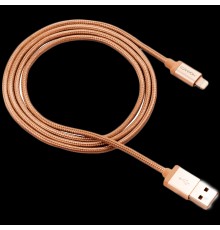 Кабель CANYON MFI-3 Charge & Sync MFI braided cable with metalic shell, USB to lightning, certified by Apple, 1m, 0.28mm, Golden                                                                                                                          