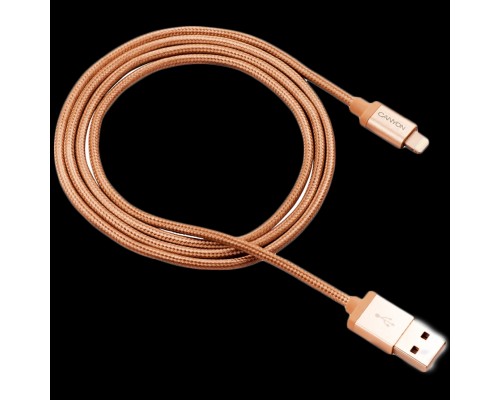 Кабель CANYON MFI-3 Charge & Sync MFI braided cable with metalic shell, USB to lightning, certified by Apple, 1m, 0.28mm, Golden