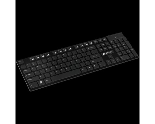 Клавиатура CANYON 2.4GHZ wireless keyboard, 104 keys, slim design, chocolate key caps, RU layout (black), 425*130*235mm, 0.398kg