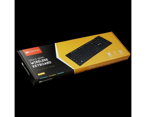 Клавиатура CANYON 2.4GHZ wireless keyboard, 104 keys, slim design, chocolate key caps, RU layout (black), 425*130*235mm, 0.398kg