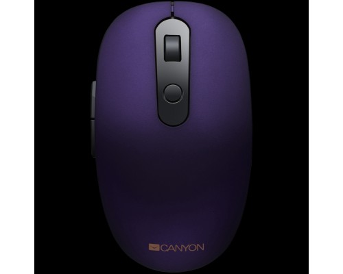 Мышь CANYON MW-9 2 in 1 Wireless optical mouse with 6 buttons, DPI 800/1000/1200/1500, 2 mode(BT/ 2.4GHz), Battery AA*1pcs, Violet, silent switch for right/left keys, 65.4*112.25*32.3mm, 0.092kg