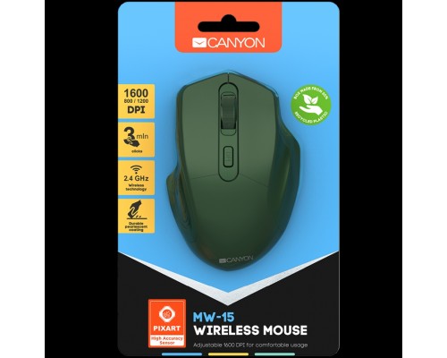 Мышь CANYON 2.4GHz Wireless Optical Mouse with 4 buttons, DPI 800/1200/1600, Special military, 115*77*38mm, 0.064kg