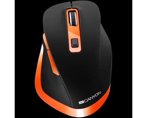 Мышь CANYON MW-14 2.4Ghz Wireless mouse, with 6 buttons,DPI 800/1200/1600/2000/2400,Battery:AAA*2 pcs , Black-Orange119.6*81.1*43.3mm86.8g