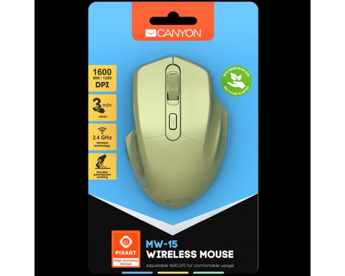 Мышь CANYON 2.4GHz Wireless Optical Mouse with 4 buttons, DPI 800/1200/1600, Golden, 115*77*38mm, 0.064kg