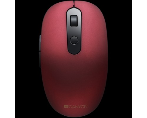 Мышь CANYON MW-9 2 in 1 Wireless optical mouse with 6 buttons, DPI 800/1000/1200/1500, 2 mode(BT/ 2.4GHz), Battery AA*1pcs, Red, silent switch for right/left keys, 65.4*112.25*32.3mm, 0.092kg