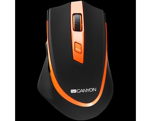 Мышь CANYON MW-13 2.4 GHz Wireless mouse ,with 6 buttons, DPI 800/1200/1600/2000/2400, Battery:AAA*2pcs ,Black-Orange 77.4*120.6*40.5mm 79g,