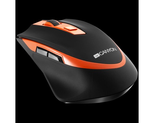 Мышь CANYON MW-13 2.4 GHz Wireless mouse ,with 6 buttons, DPI 800/1200/1600/2000/2400, Battery:AAA*2pcs ,Black-Orange 77.4*120.6*40.5mm 79g,