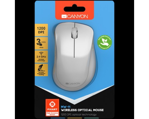 Мышь Canyon  2.4 GHz  Wireless mouse ,with 3 buttons, DPI 1200, Battery:AAA*2pcs  ,pearl white grey67*109*38mm 0.063kg