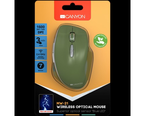 Мышь Canyon  2.4 GHz  Wireless mouse ,with 7 buttons, DPI 800/1200/1600, Battery:AAA*2pcs  ,special military72*117*41mm 0.075kg