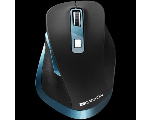 Мышь CANYON MW-14 2.4Ghz Wireless mouse, with 6 buttons,DPI 800/1200/1600/2000/2400,Battery:AAA*2 pcs , Black-blue 119.6*81.1*43.3mm86.8g