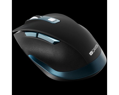 Мышь CANYON MW-14 2.4Ghz Wireless mouse, with 6 buttons,DPI 800/1200/1600/2000/2400,Battery:AAA*2 pcs , Black-blue 119.6*81.1*43.3mm86.8g