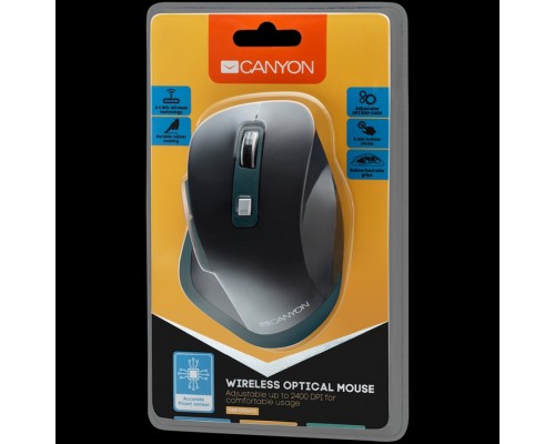 Мышь CANYON MW-14 2.4Ghz Wireless mouse, with 6 buttons,DPI 800/1200/1600/2000/2400,Battery:AAA*2 pcs , Black-blue 119.6*81.1*43.3mm86.8g