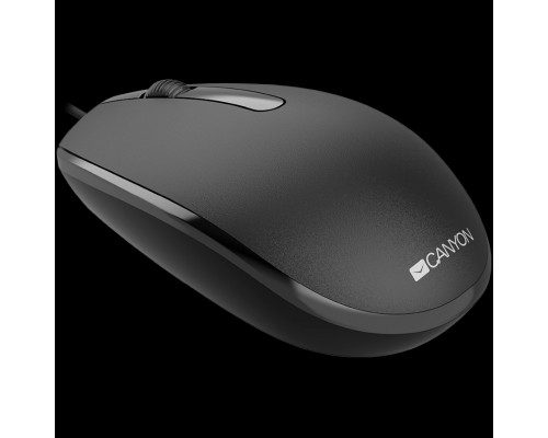 Мышь Canyon Wired  optical mouse with 3 buttons, DPI 1000, with 1.5M USB cable, black, 65*115*40mm, 0.1kg