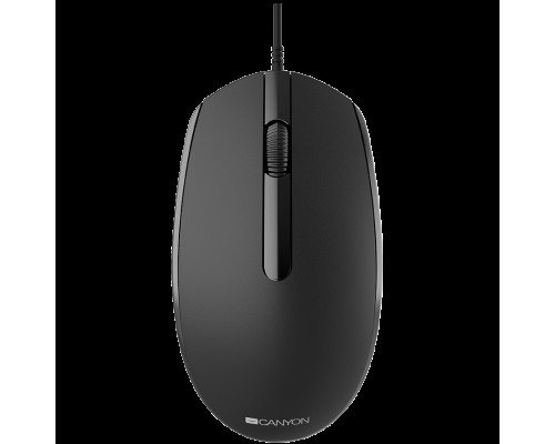 Мышь Canyon Wired  optical mouse with 3 buttons, DPI 1000, with 1.5M USB cable, black, 65*115*40mm, 0.1kg