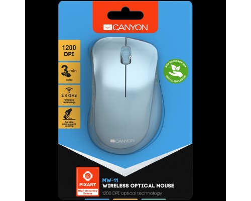 Мышь Canyon  2.4 GHz  Wireless mouse ,with 3 buttons, DPI 1200, Battery:AAA*2pcs  ,Blue67*109*38mm 0.063kg