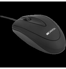 Мышь CANYON, цвет - черный, проводная, DPI 800, 3 кнопки, прорезиненное покрытие.                                                                                                                                                                         